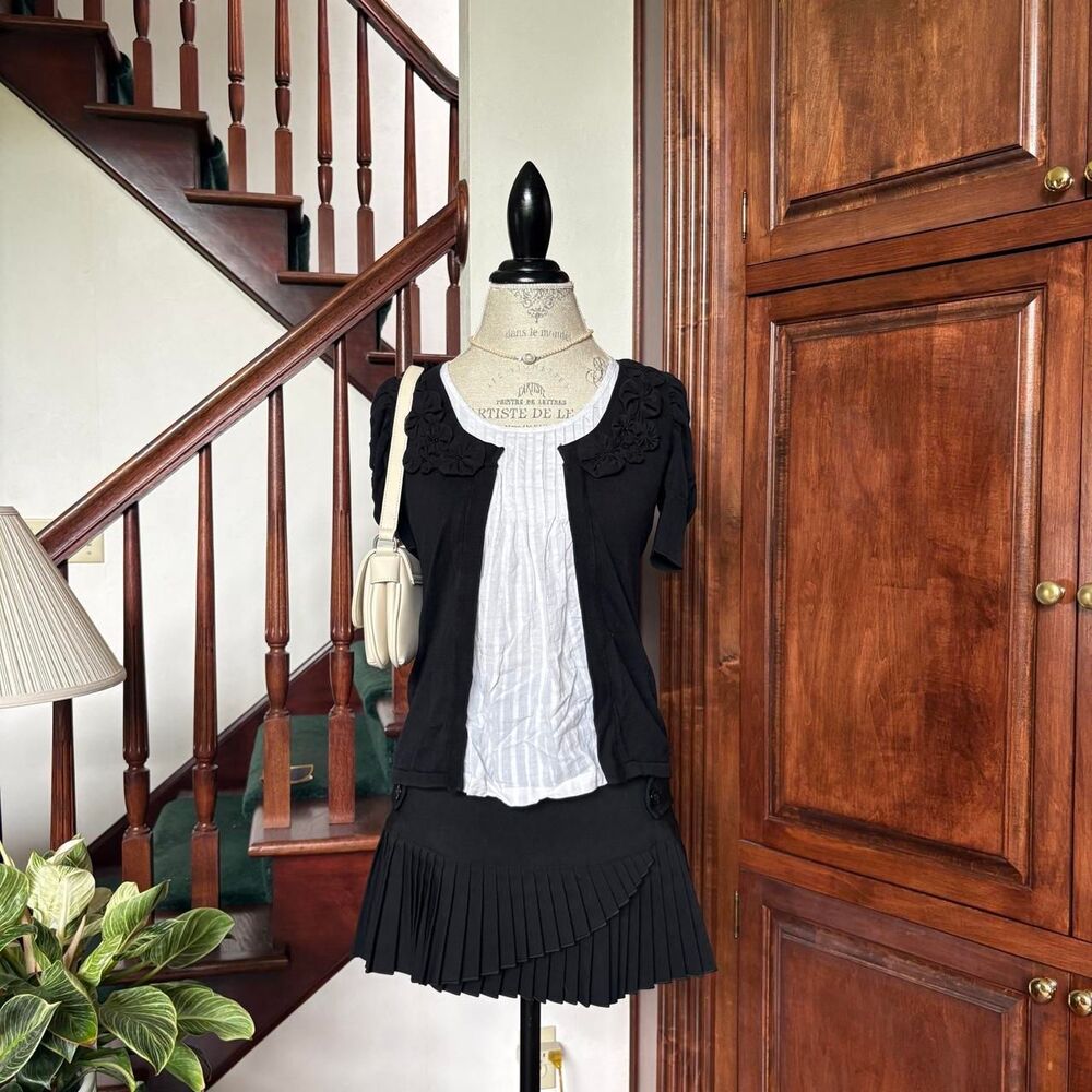 INC International Concepts 90s Business Office Chic Black White Blouse